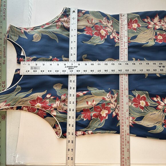 Vintage Iolani Hawaiian Womens Maxi Dress Medium Blue Floral Earth Tone Rayon - Picture 5 of 9